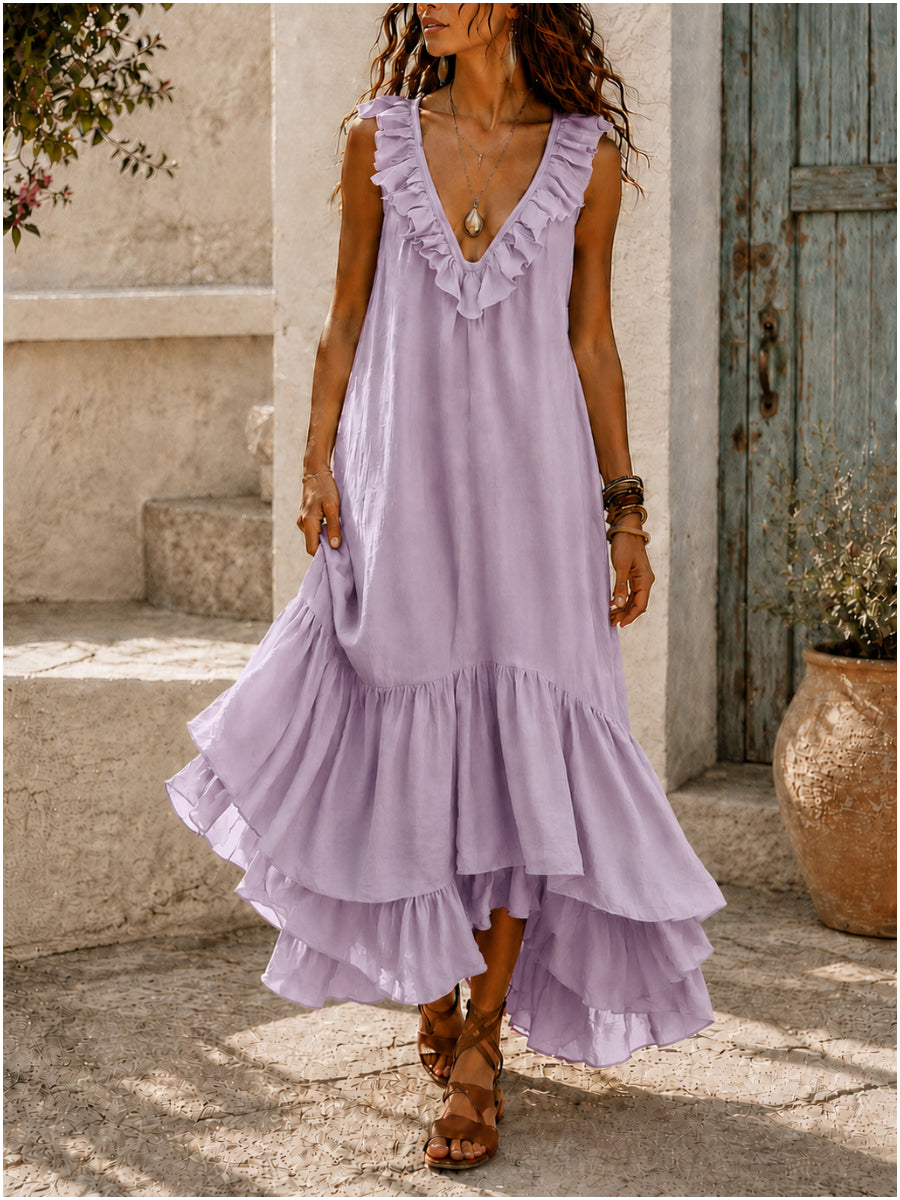 Women's Vintage V-Neck Sleeveless Maxi Dress